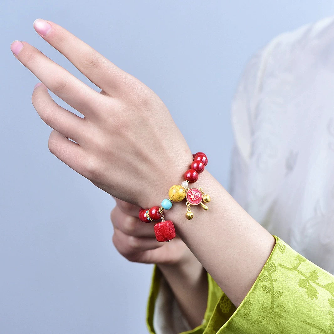 Ethnic-Inspired Artisan Cinnabar Beaded Bracelet
