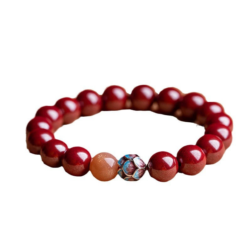 Blue-Enhanced Natural Cinnabar Beaded Bracelet for Women