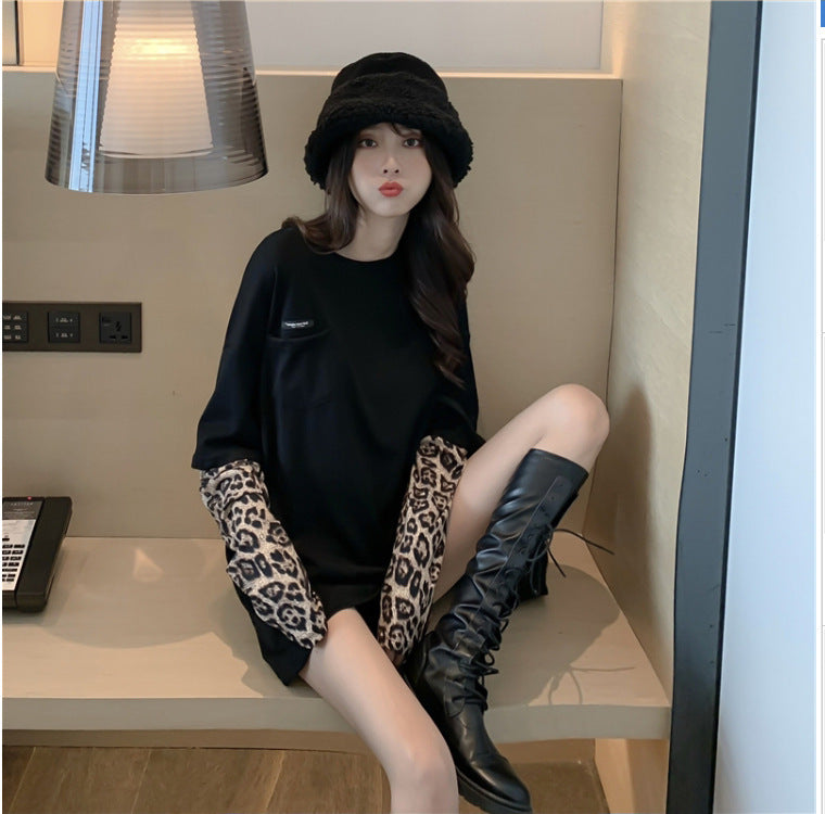 Fashion  Black O-Neck Fake Two Pieces Tops Summer