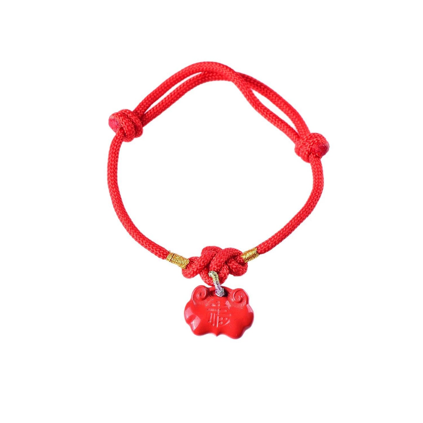 Artisanal Handwoven Cinnabar Ruyi Lock Charm Bracelet