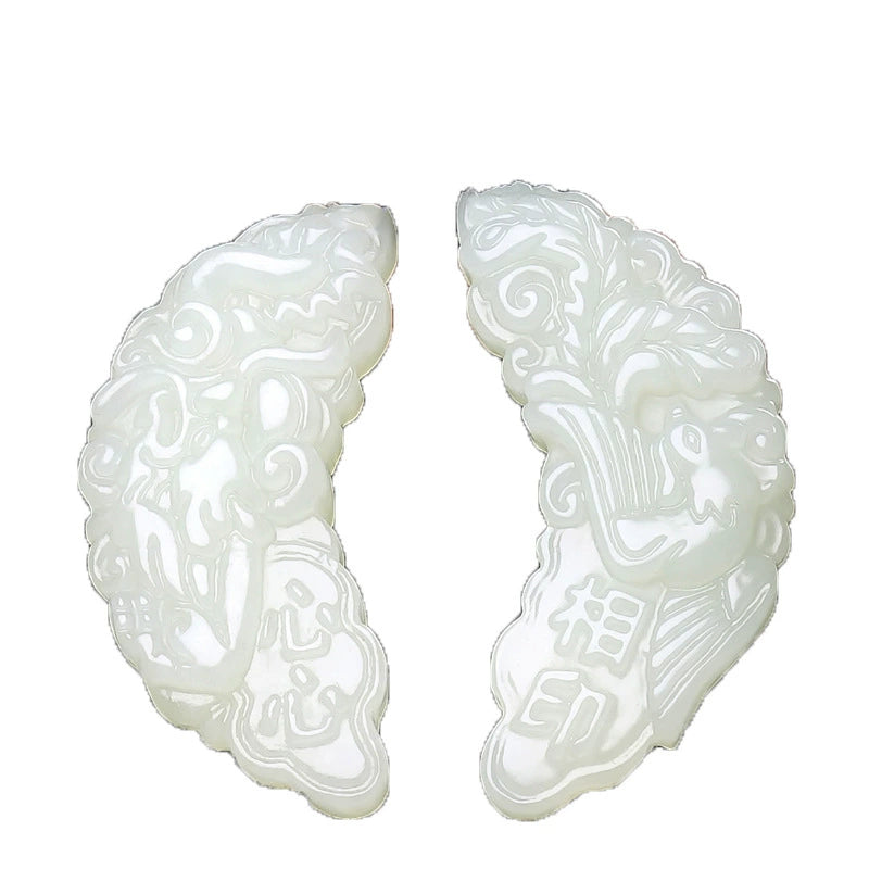 Natural Hetian Jade Crescent Couple Pendant Necklace
