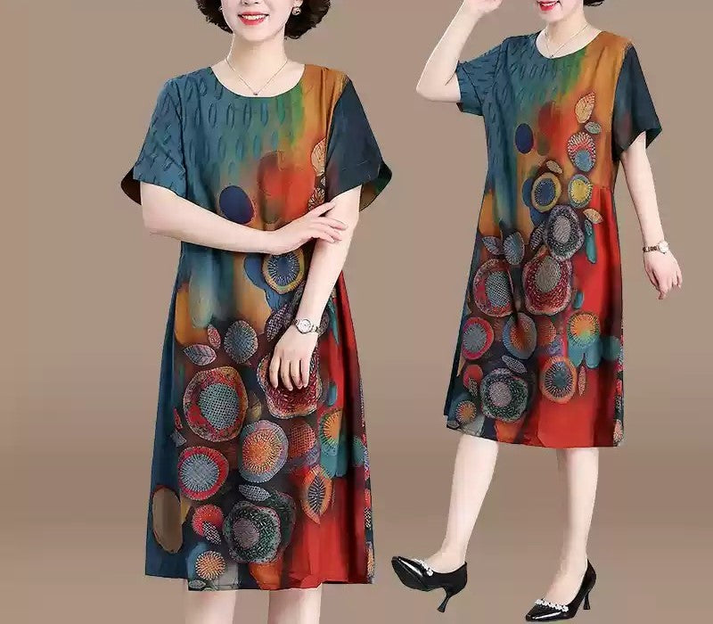 Elegant Gradient Red Oversized Print Holiday Dress Summer