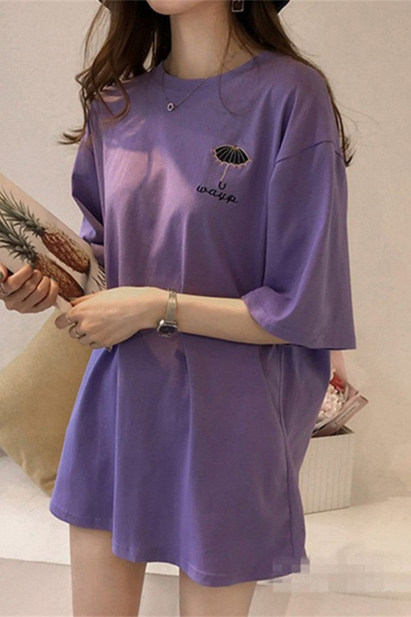 Fashion Purple Cotton Loose Top Summer