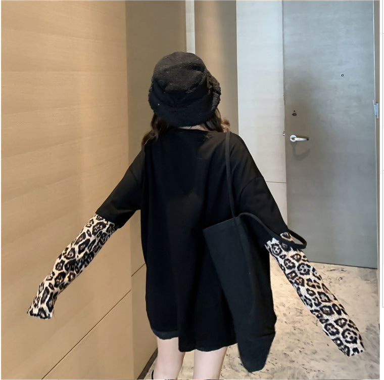 Fashion  Black O-Neck Fake Two Pieces Tops Summer