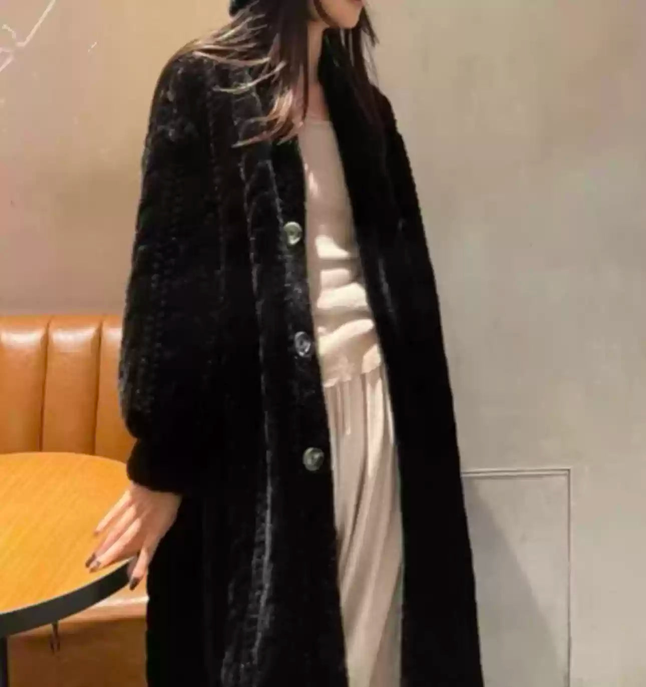 Modern Beige Patchwork Button Faux Leather Maxi Hoodie Coat Winter