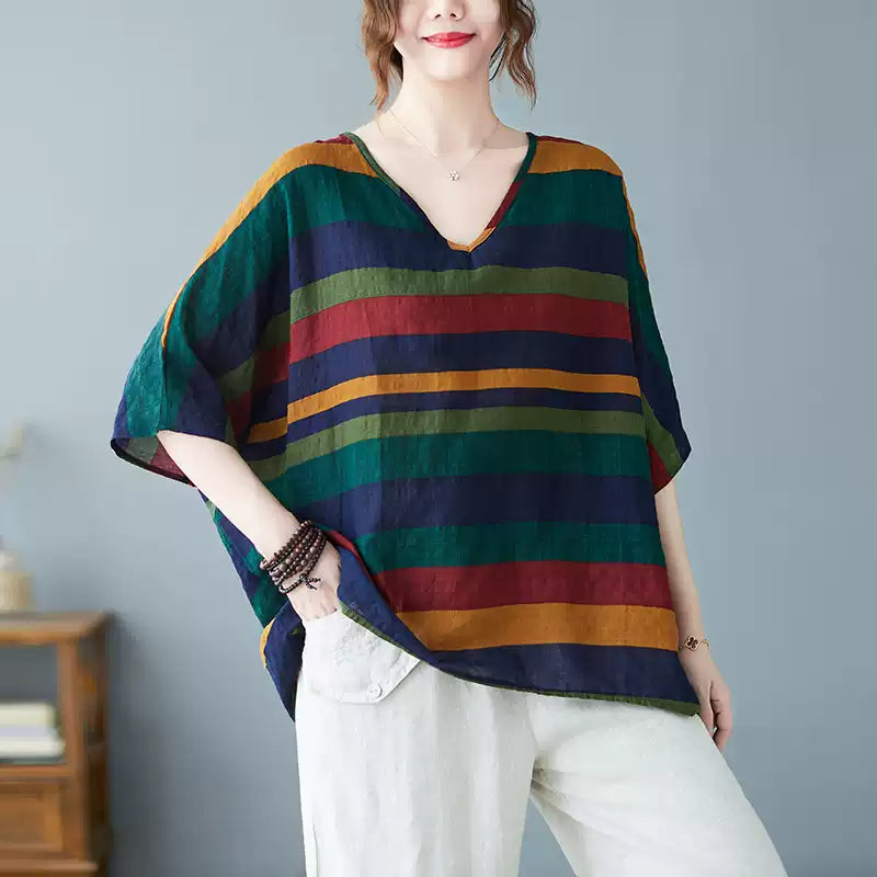 Fitted Multicolour Striped Patchwork Cotton Tank Summer