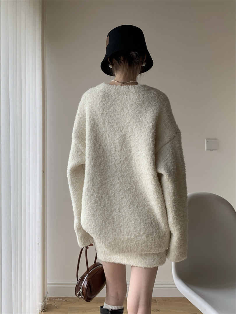 Simple Black V Neck Solid Knit Sets 2 Pieces Winter