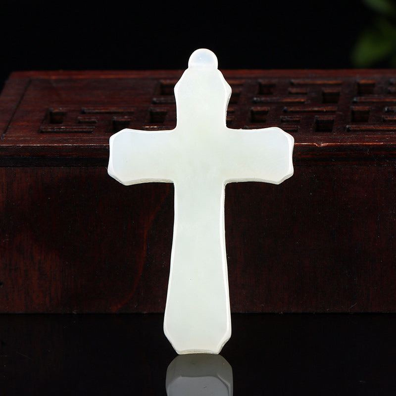 Elegant Hetian Jade Cross Pendant Necklace