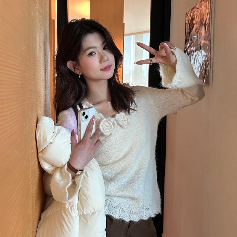 Bohemian Pink O Neck Knitted Cotton Sweater Fall