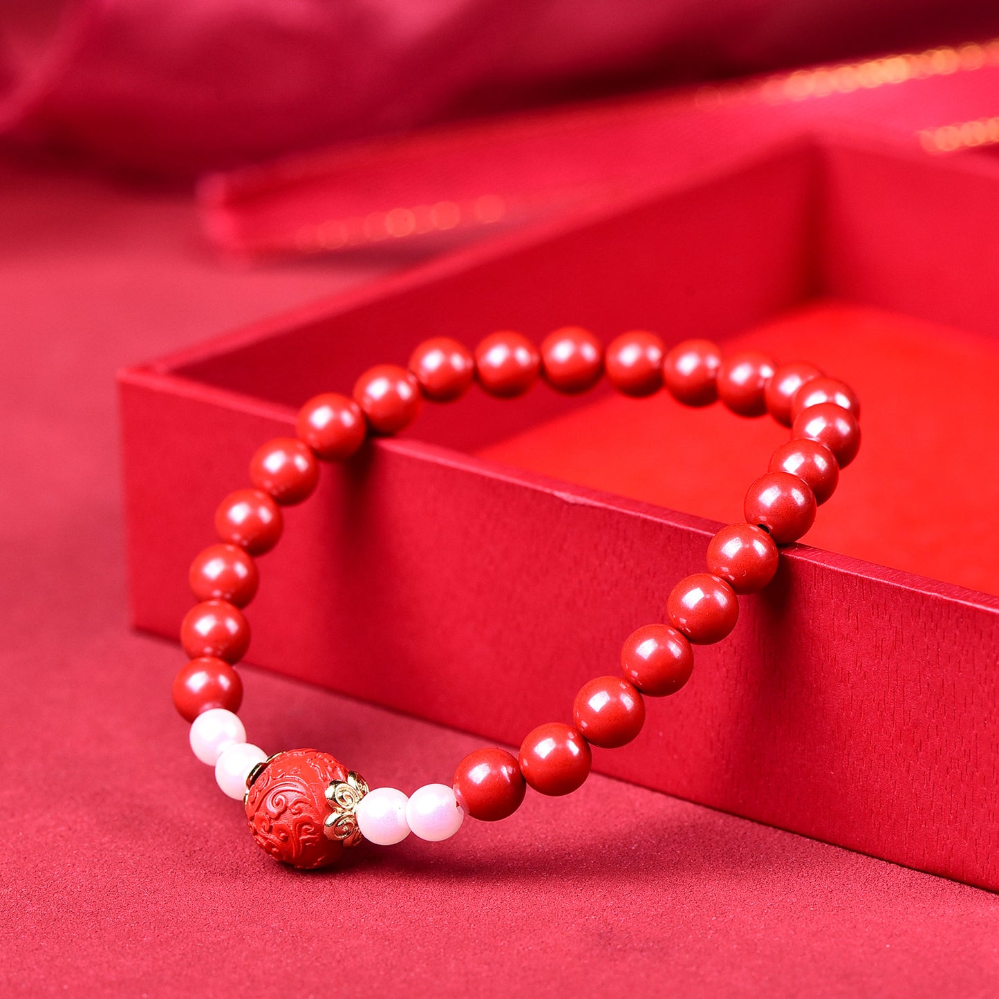 Unique Bi-Color Natural Cinnabar Beaded Bracelet for Women