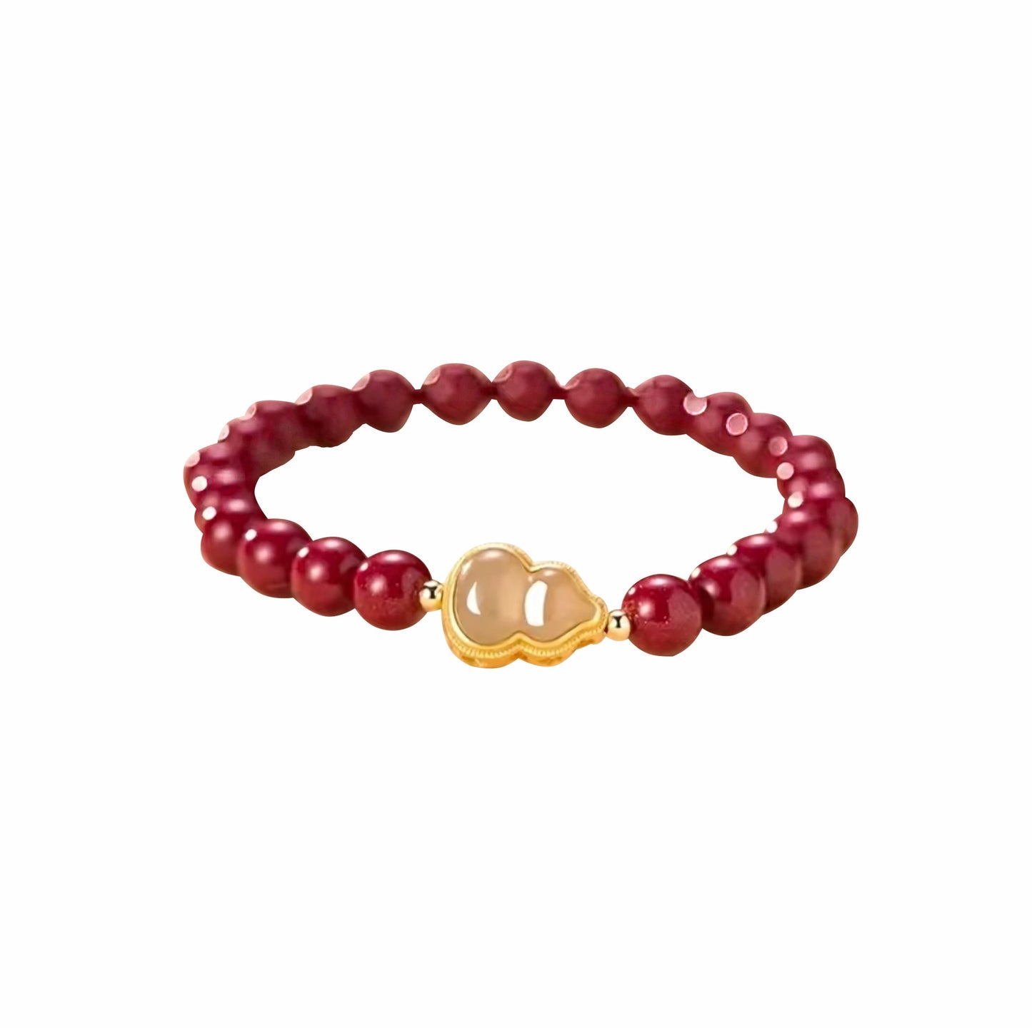 Natural Cinnabar & Hetian Jade Gourd Bracelet