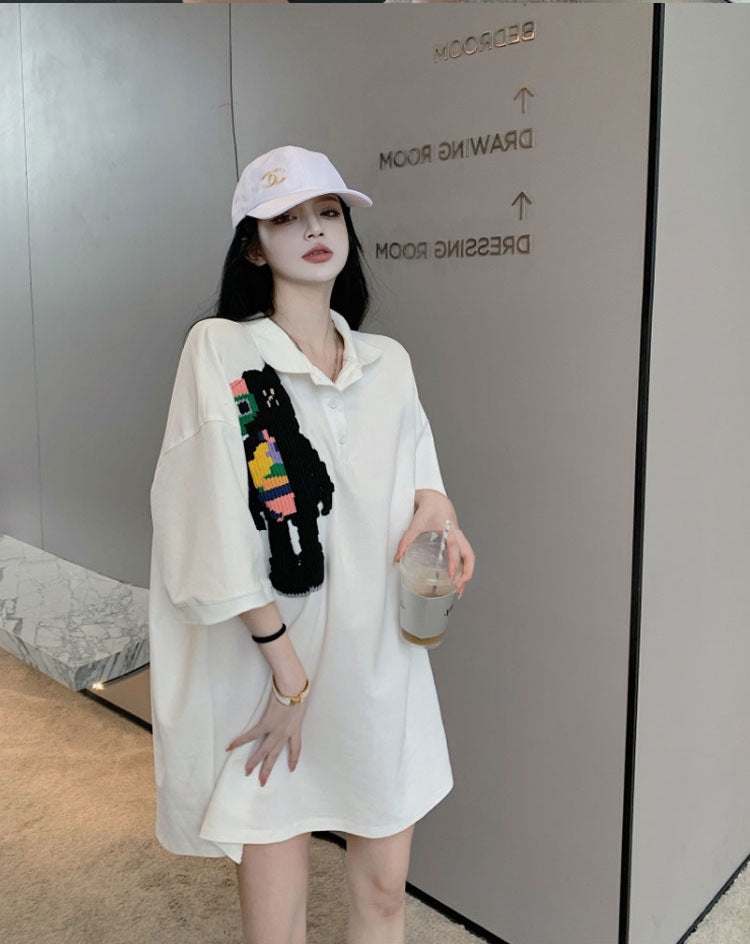 Fashion Pattern Print Cotton Top Short Sleeve