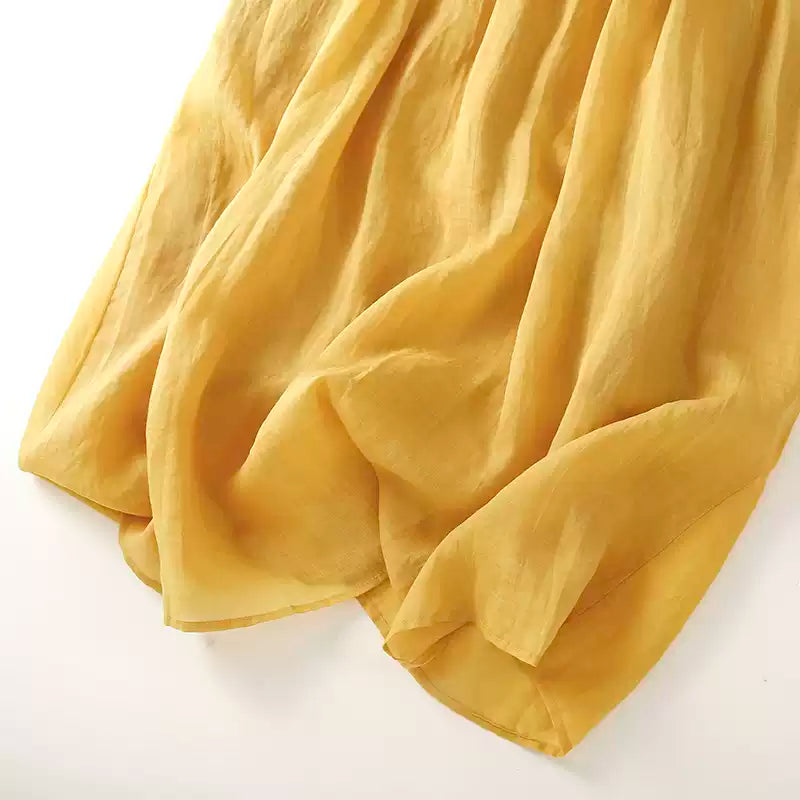 Loose Yellow Wrinkled Cotton Shirts Dress Summer