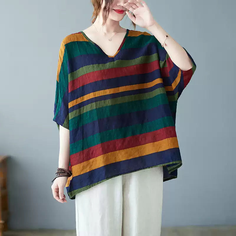 Fitted Multicolour Striped Patchwork Cotton Tank Summer