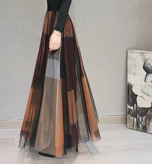 Loose Red Plaid Elastic Waist Tulle Skirt Summer