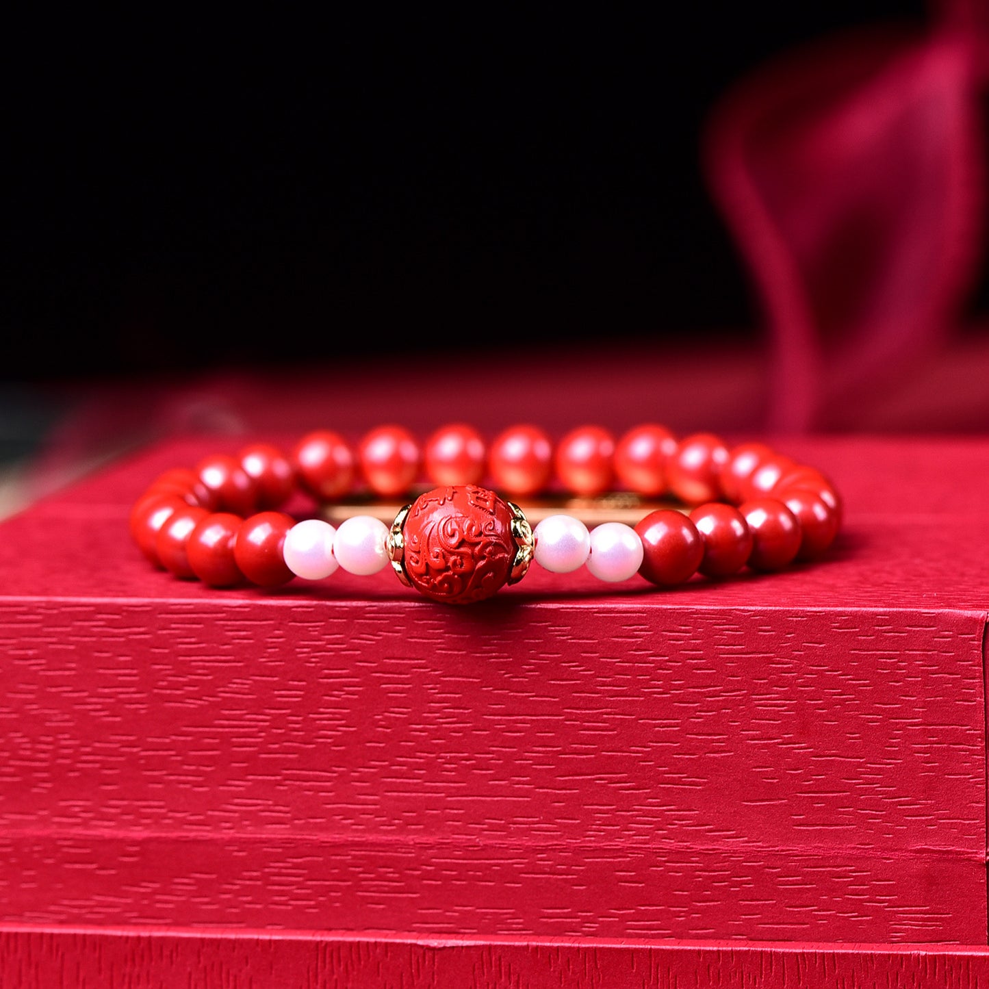 Unique Bi-Color Natural Cinnabar Beaded Bracelet for Women