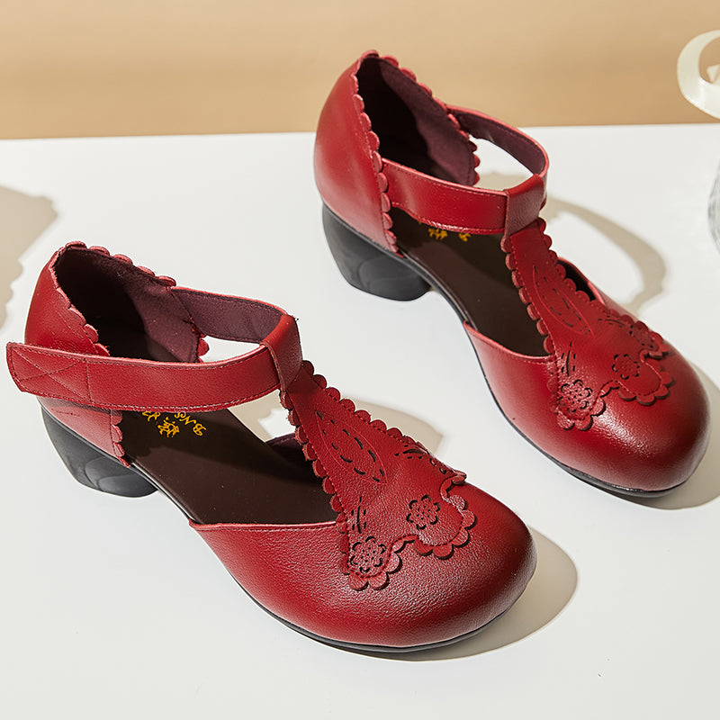 Summer Floral Leather Velcro Tape Sandals