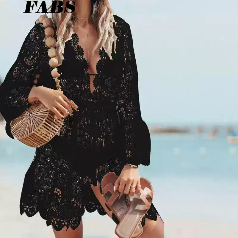 Sexy Black V Neck Print Lace Up Holiday Dress Spring