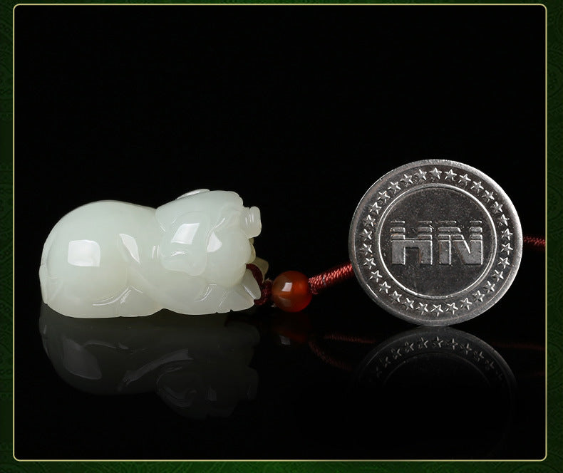 Exquisitely Carved Hetian Jade Zodiac Pig Pendant Necklace