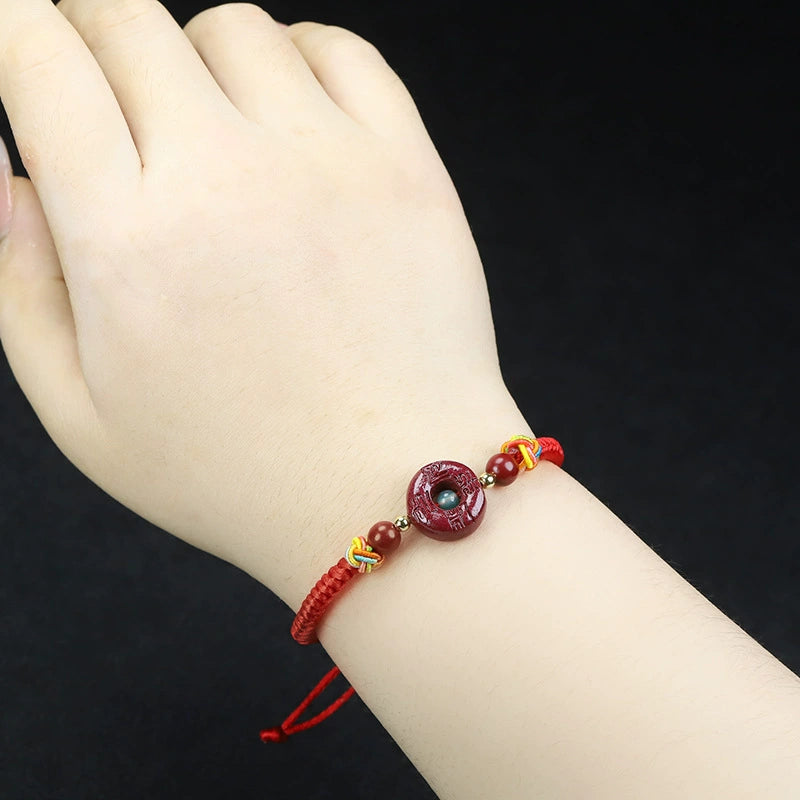 Handmade Red Cinnabar Peace Knot Bracelet