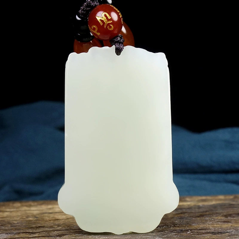 Natural Hetian White Jade Abacus Pi Xiu Pendant Necklace