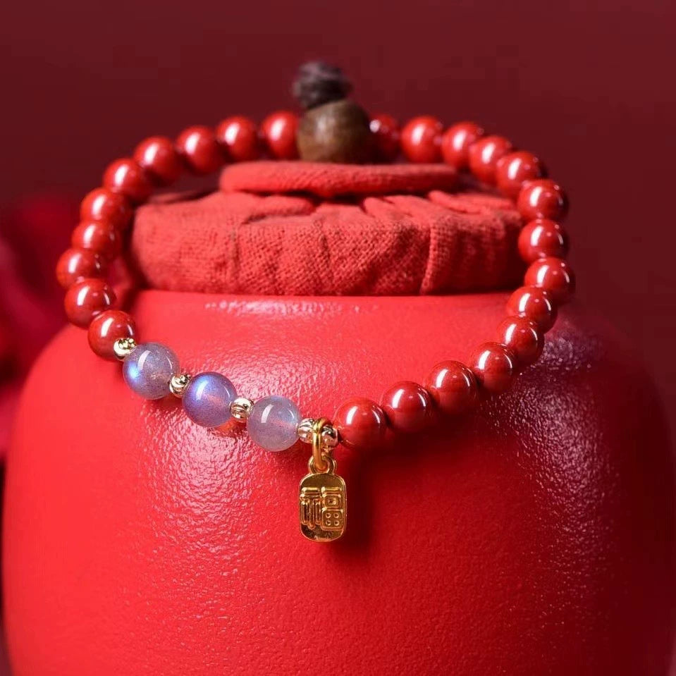 Exquisite Fu Symbol Natural Cinnabar Bracelet