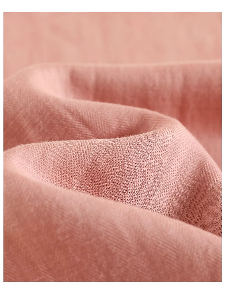 New Pink Pockets Elastic Waist Linen Wide Leg Pants Summer