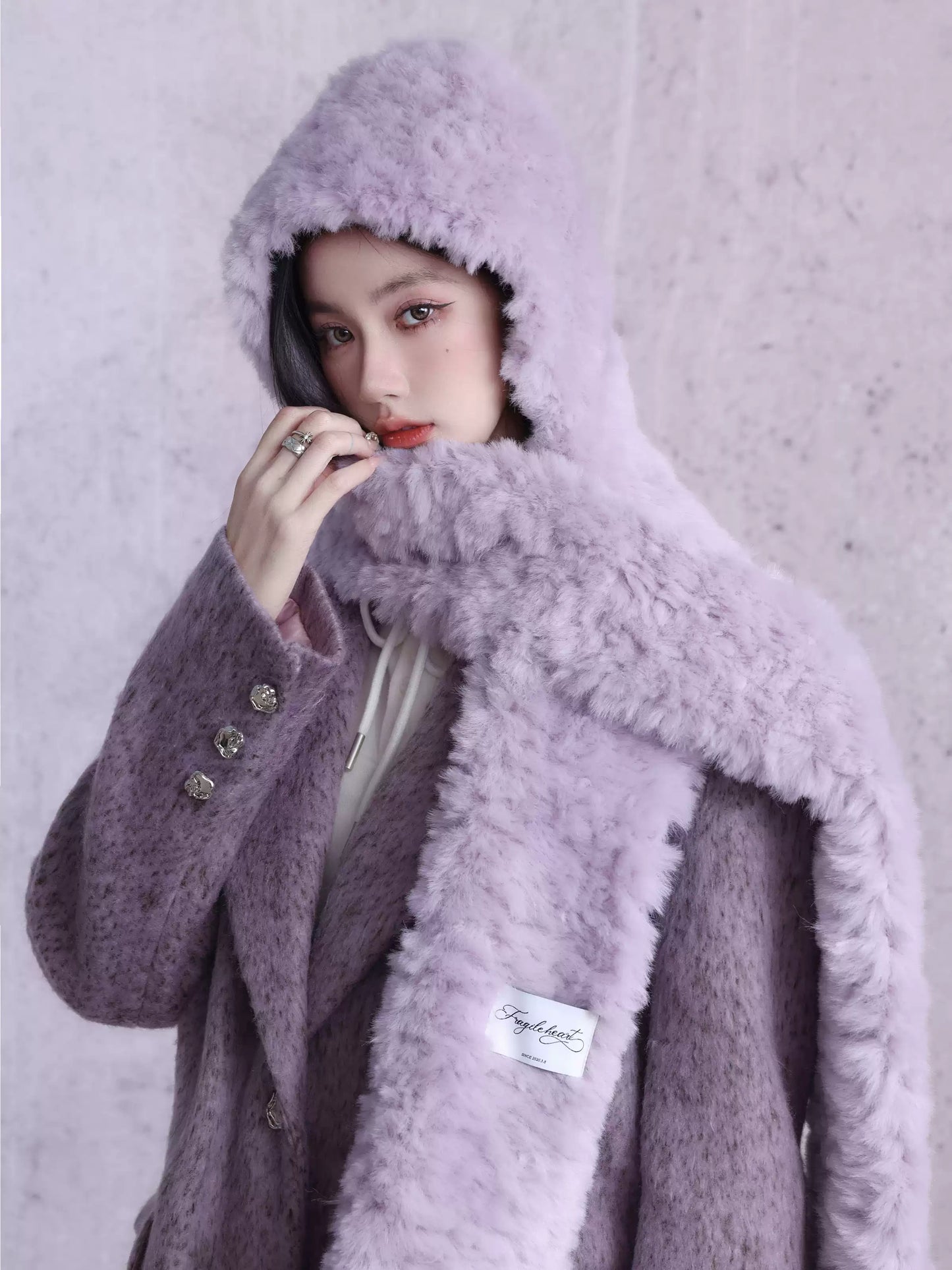 Purple Pockets Patchwork Long Woolen Coats Winter