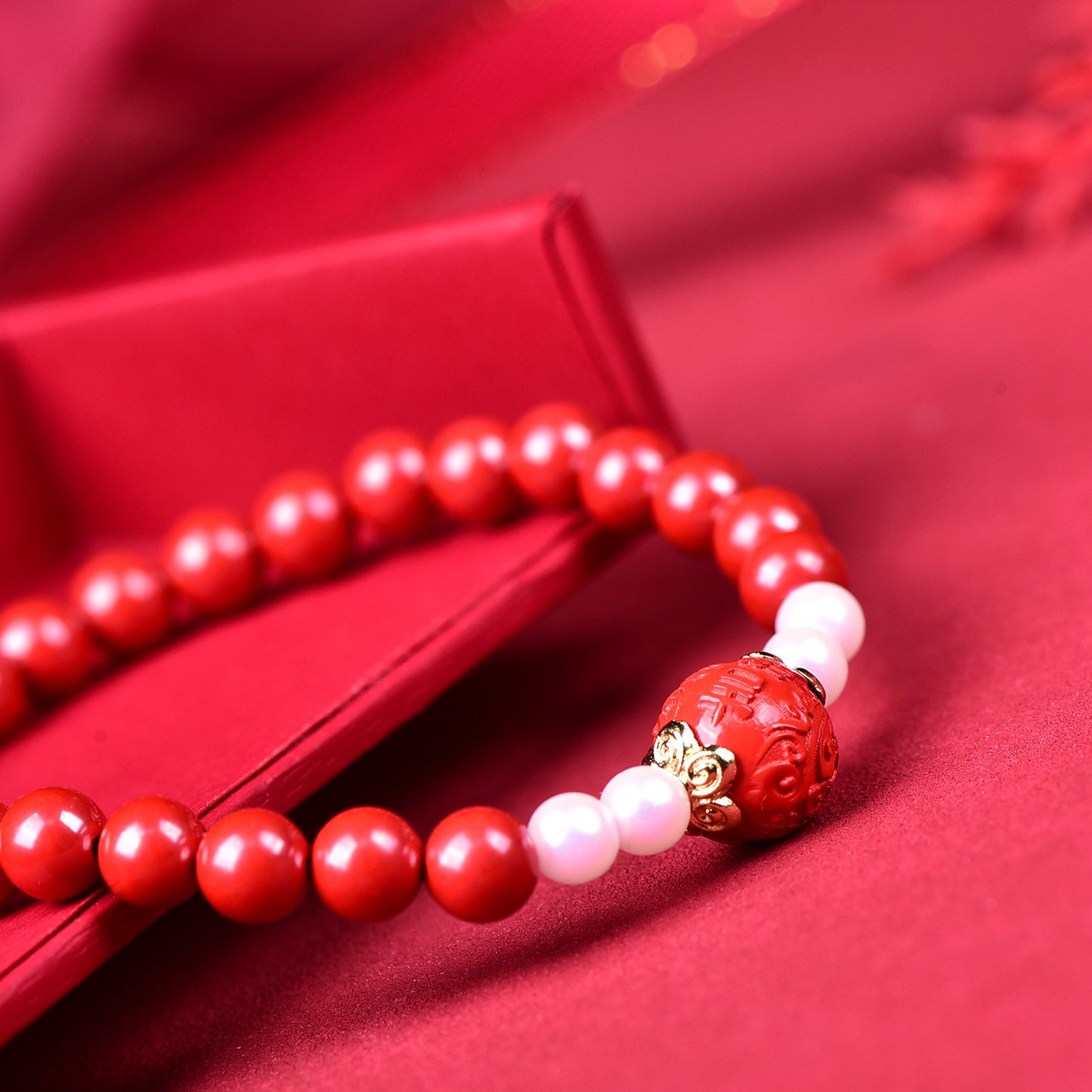 Unique Bi-Color Natural Cinnabar Beaded Bracelet for Women