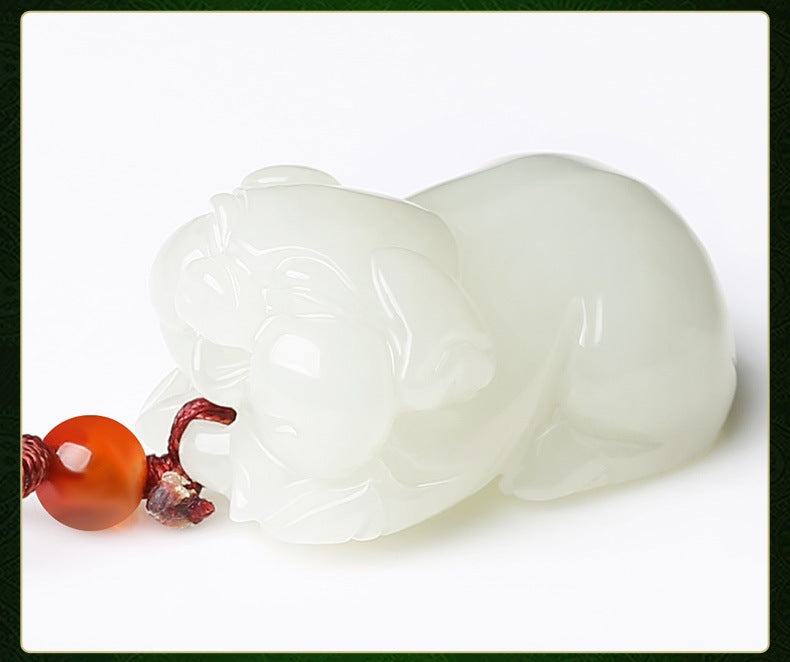 Exquisitely Carved Hetian Jade Zodiac Pig Pendant Necklace