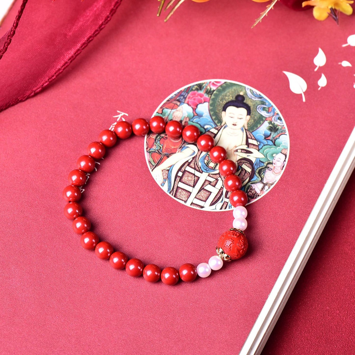 Unique Bi-Color Natural Cinnabar Beaded Bracelet for Women