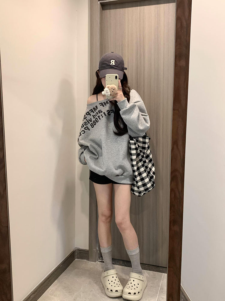 Black Print Tops Women Sweatshirt