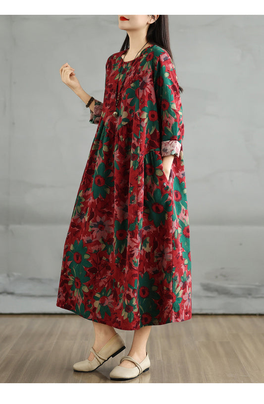 Mulberry Print Cotton Party Dress Exra Large Hem Sleeveless