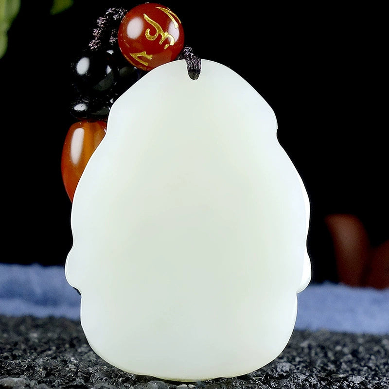 Natural Hetian White Jade Ganesha Pendant Necklace