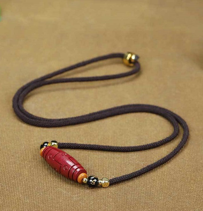 Exquisitely Carved Cinnabar Beaded Bracelet for Women