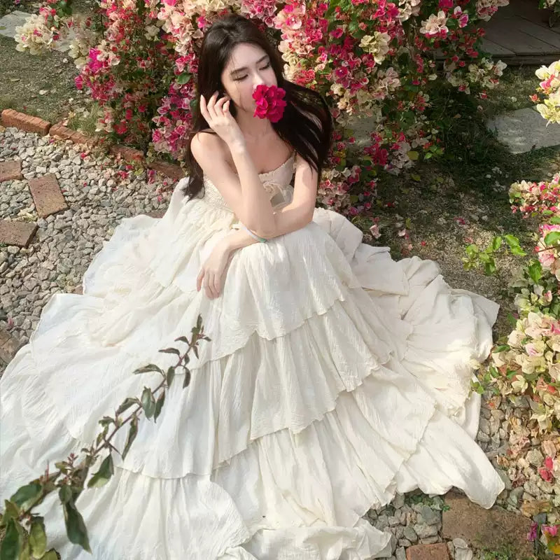 Novelty Apricot Slash Neck Wrinkled Solid Cotton Dresses