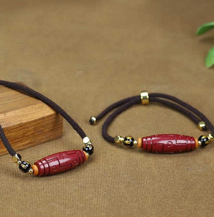 Exquisitely Carved Cinnabar Beaded Bracelet for Women