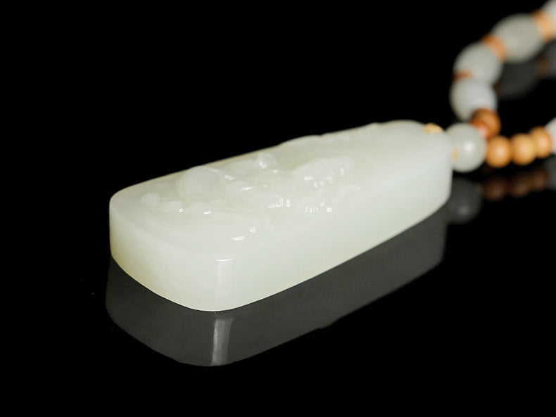 Natural Hetian White Jade Guanyin Pendant Necklace