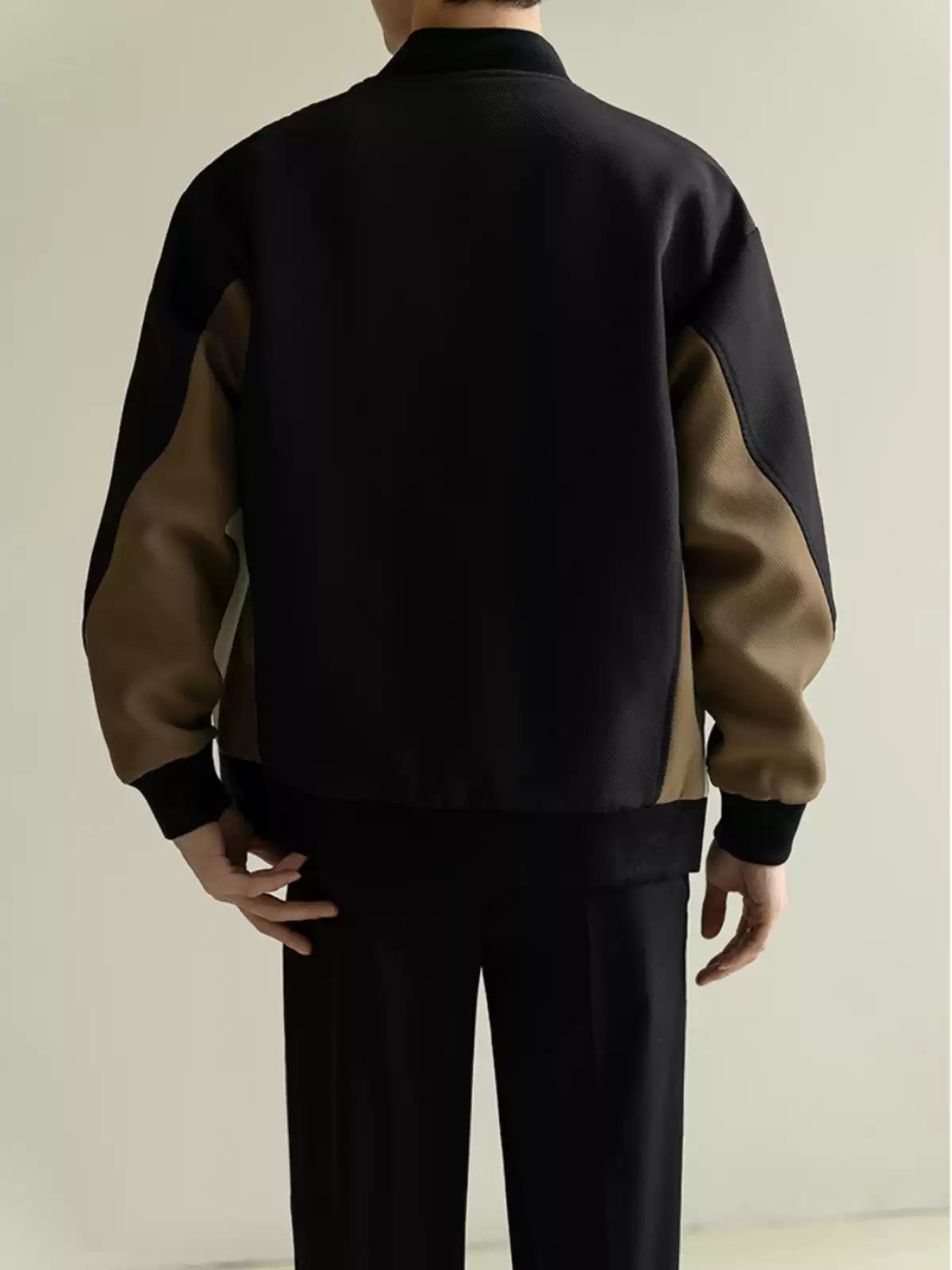 French Black Zip Up Patchwork Cotton Coat Fall