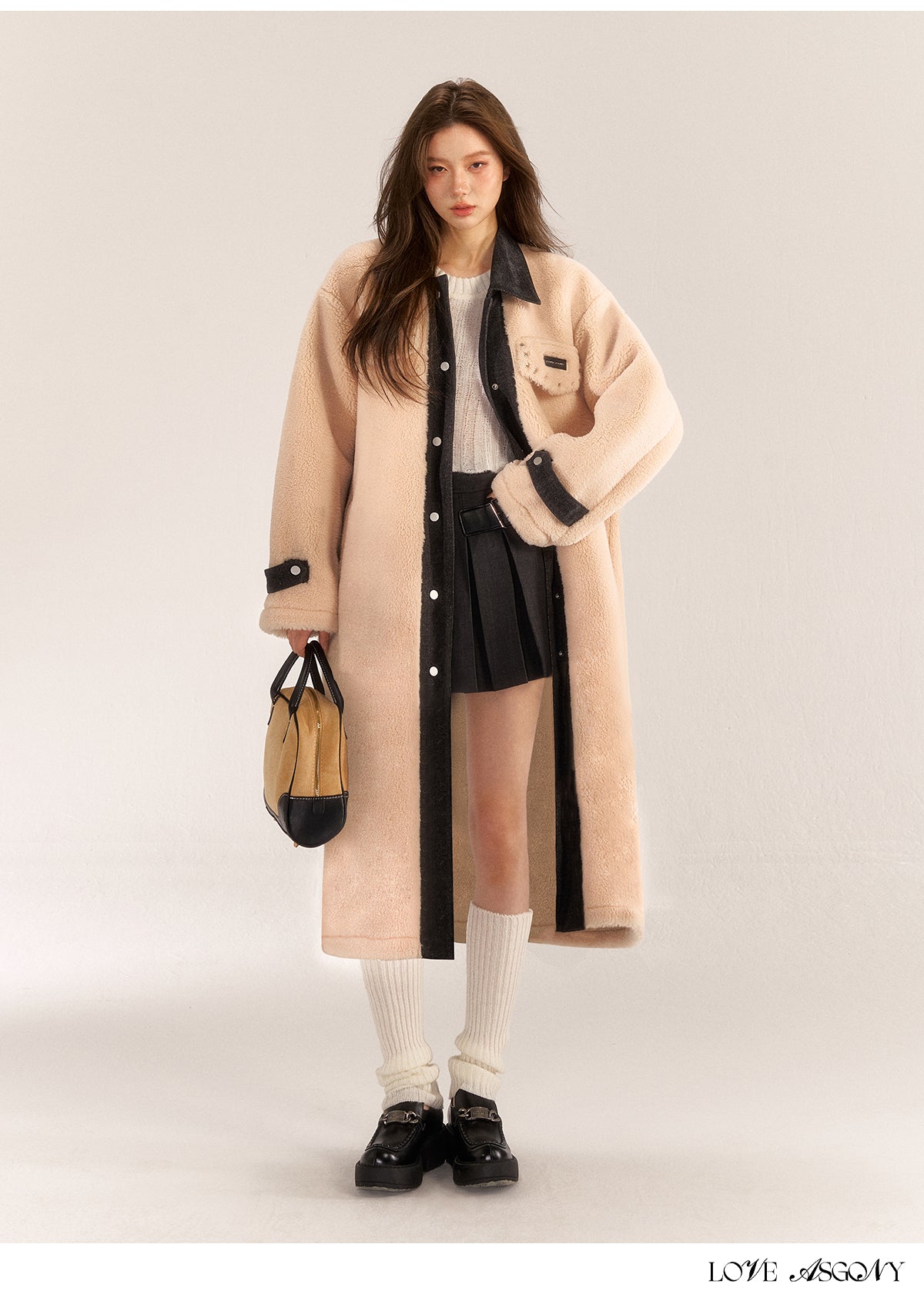 Boutique Black Pockets Denim Patchwork Faux Fur Coat Outwear Spring