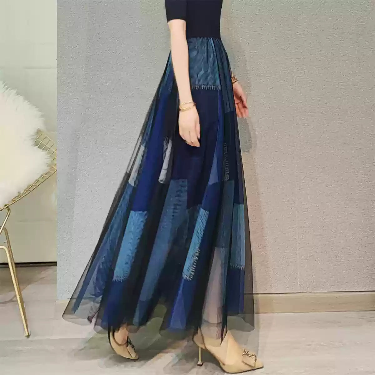 Loose Red Plaid Elastic Waist Tulle Skirt Summer