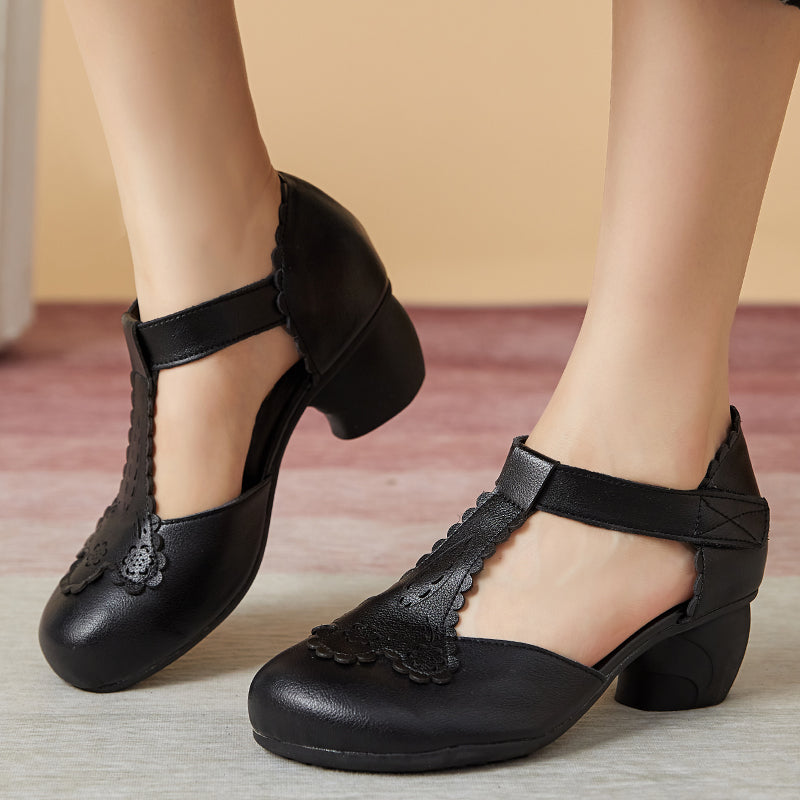 Summer Floral Leather Velcro Tape Sandals