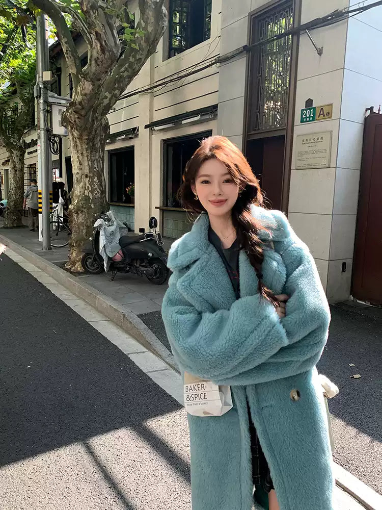 Bohemian Red Pockets Mink Hair Knitted Hoodie Long Coat Winter