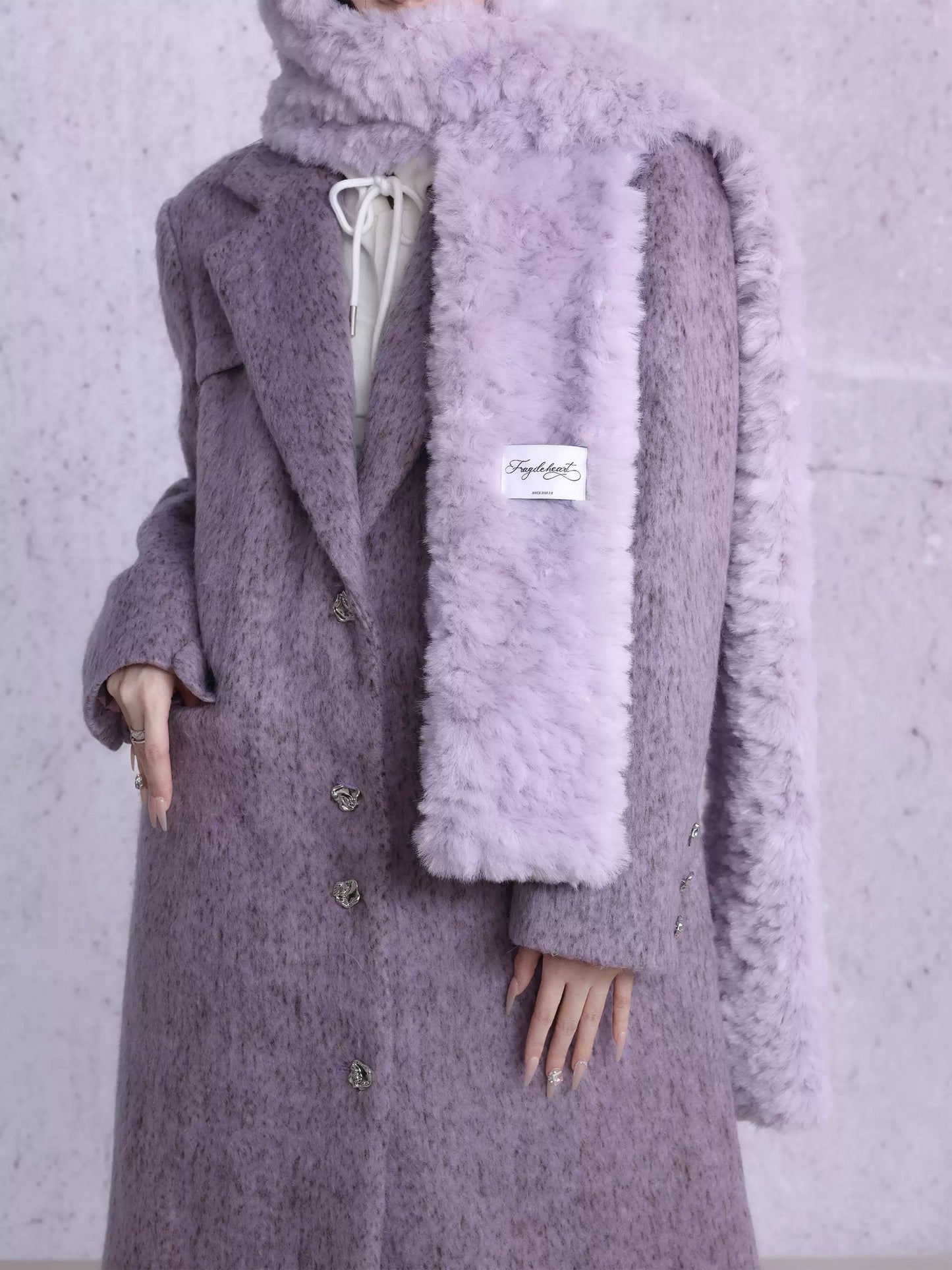 Purple Pockets Patchwork Long Woolen Coats Winter