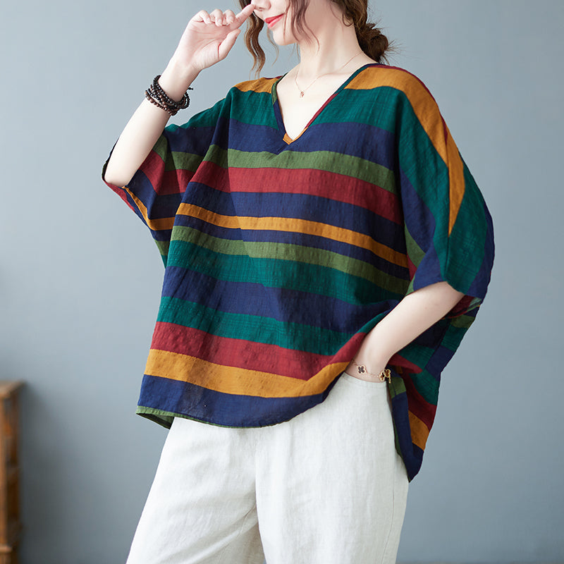Fitted Multicolour Striped Patchwork Cotton Tank Summer