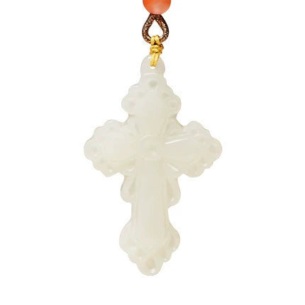 Natural Hetian Jade Carved Cross Pendant