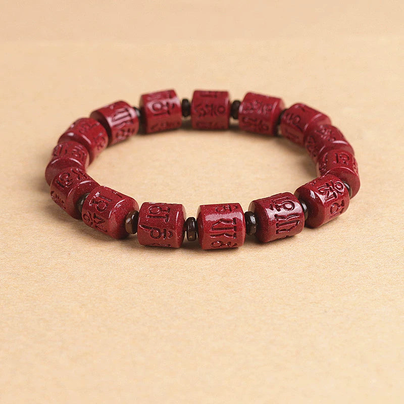 Sacred Mantra Natural Cinnabar Beaded Bracelet for Women