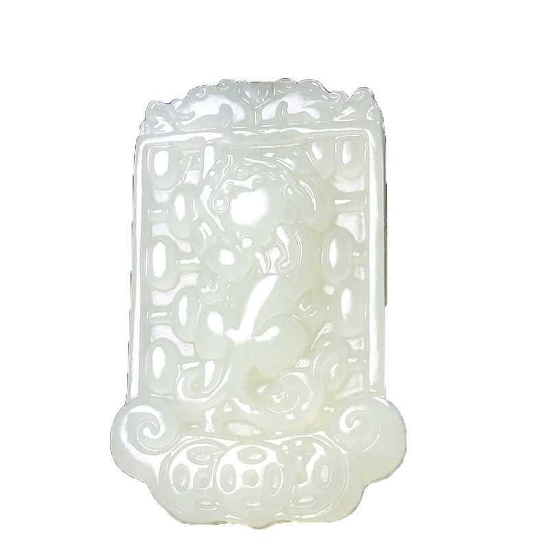 Natural Hetian White Jade Abacus Pi Xiu Pendant Necklace