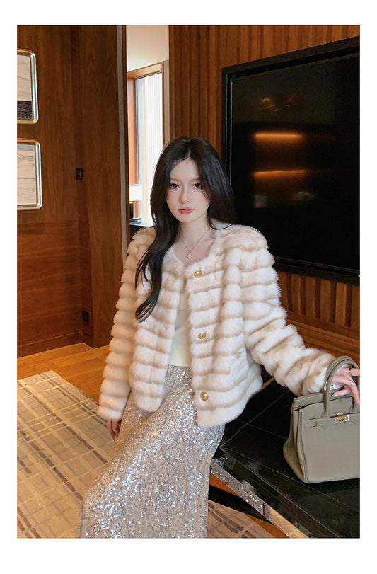 New Beige Patchwork Faux Leather Coats Winter