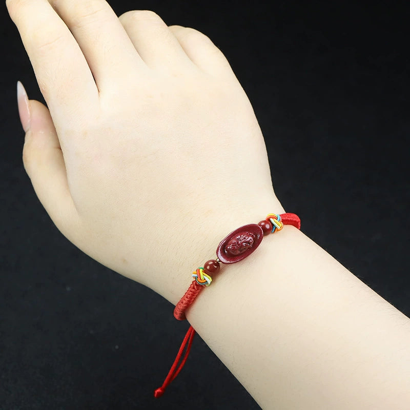 Handmade Red Cinnabar Peace Knot Bracelet